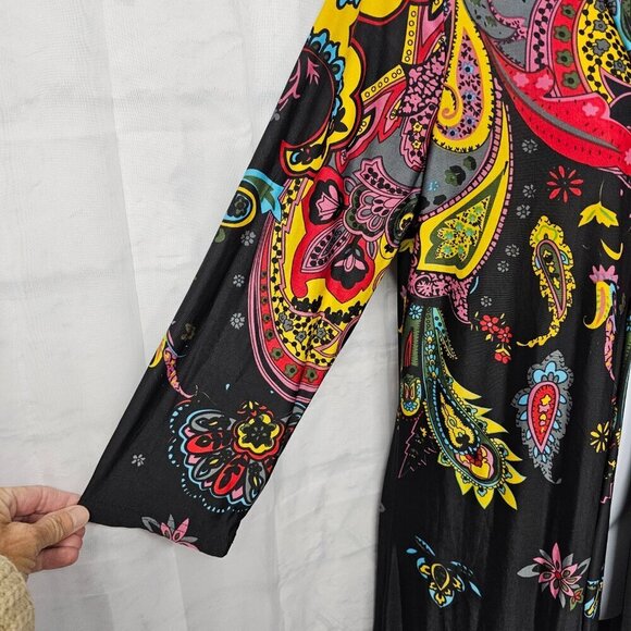 Reborn Black Red Paisley Boho Kimono Open Retro Goth Hippie Festival M - Picture 3 of 10